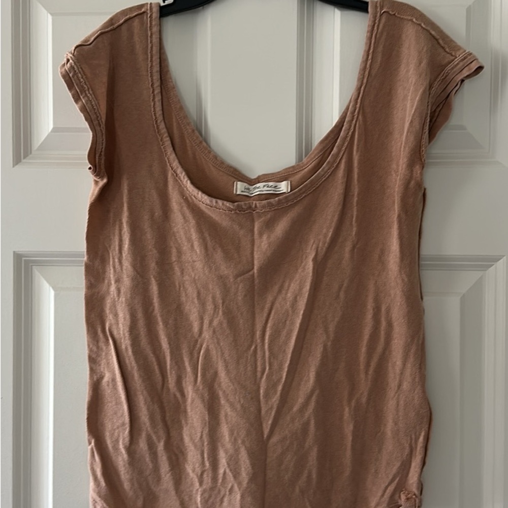 Free People Tan Cap Sleeve Fitted Bodysuit